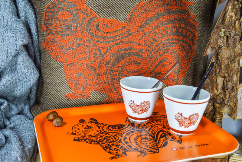 Squirrel Handwoven Hemp/ Orange Velvet Cushion - Oh La Vache Boutique!