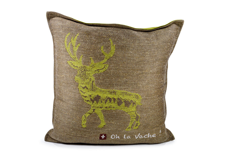 Deer Handwoven Hemp/ Green Velvet Cushion - Oh La Vache Boutique!