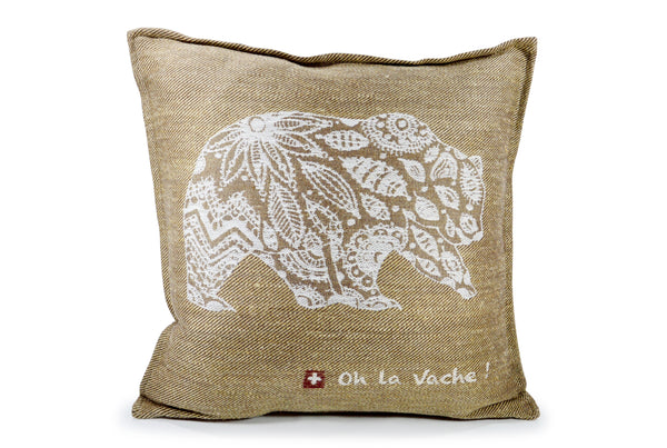 Bear Handwoven Hemp/ White Velvet Cushion - Oh La Vache Boutique!